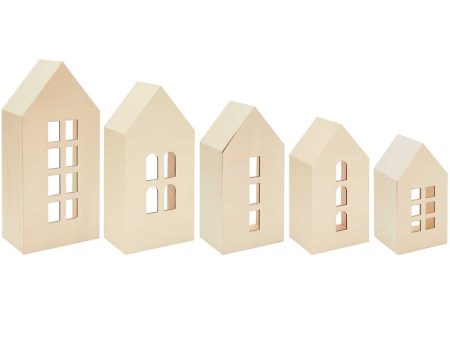 Rico Set of 5 Wooden Decorative Houses With Windows, FSC 100% For Cheap