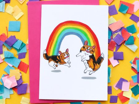 Happy Rainbow Dancing Corgis Card For Cheap