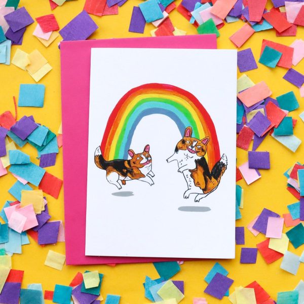 Happy Rainbow Dancing Corgis Card For Cheap